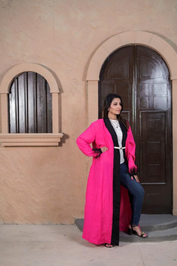 Midnight Fuchsia Feathered Coat - Image 3
